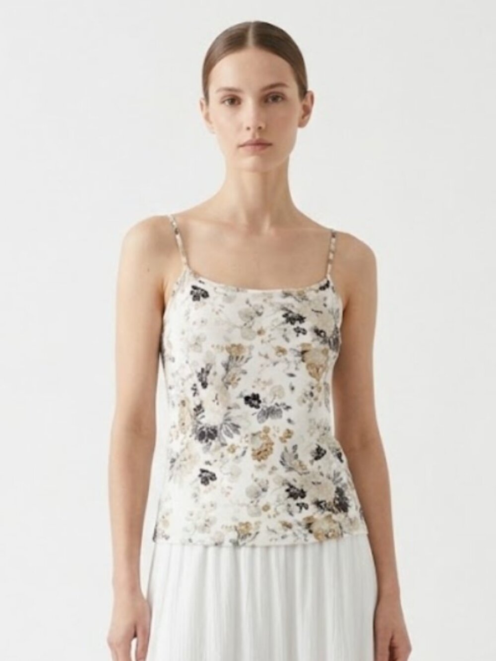 Ann Taylor Loft Tank White Grey Metallic Floral Y2K Festival Fairy Indie M